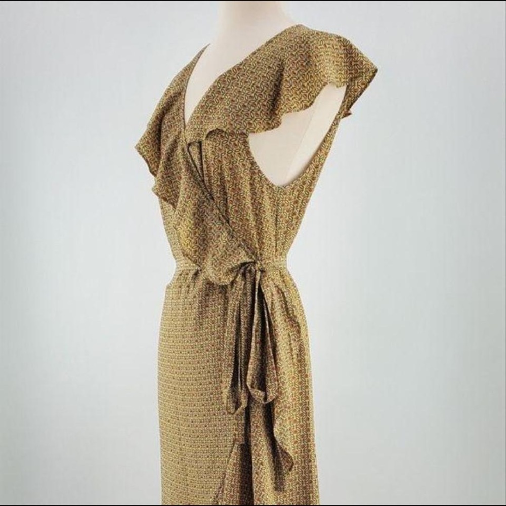 Max Studio Yellow Heart Ruffle High Low Wrap Midi Work/Office Dress